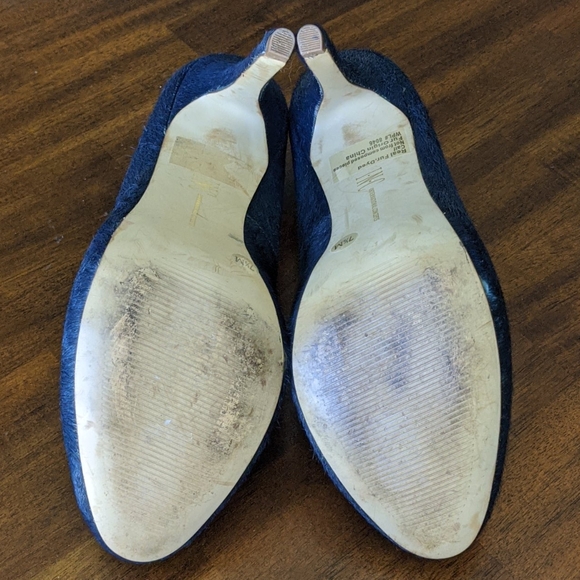 INC Blue Denim Calf Fur Heels 7.5 - Picture 7 of 8